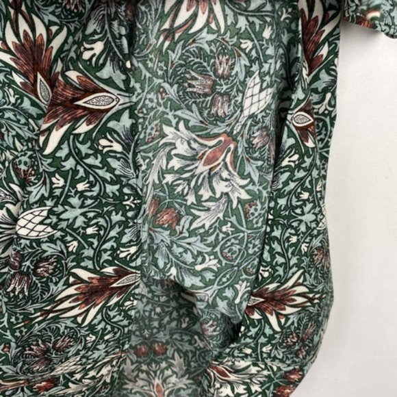 H&M x William Morris & Co 6 Floral Print Tunic Shift Dress Green Tie Sleeves - Picture 11 of 13
